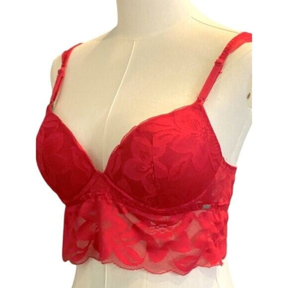 PINK by Victoria's Secret Triangle Cup Carmine Red Lace Bra Size Small - Picture 2 of 5